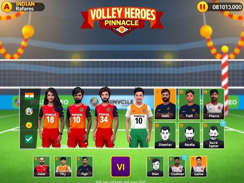 Volley Heroes Pinnacle gameplay screenshot showing Indian team uniforms